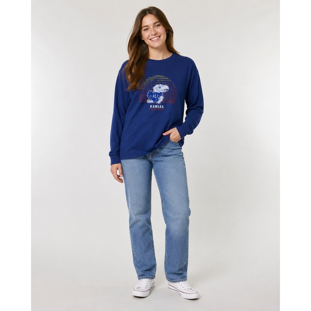 Comfort Wash Long Sleeve Tee Shirt Womens Medium‎ Blue  Kansas KU Jay Hawks